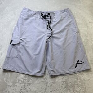 Rusty Board Shorts 33 Gray Surf Swim Trunks Cargo Pocket Y2K Skate